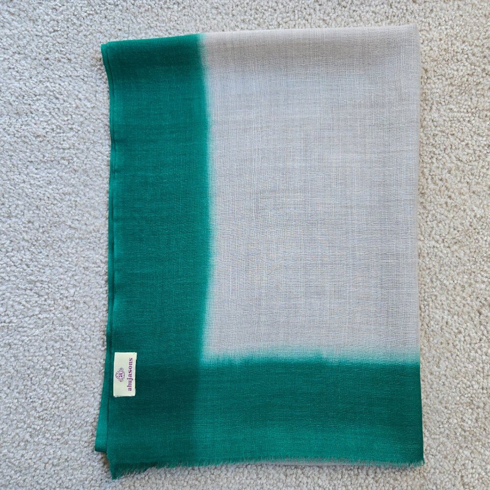 NWOT Lightweight Wool Scarf Ahujasons Green and Natural/Tan - Picture 11 of 12